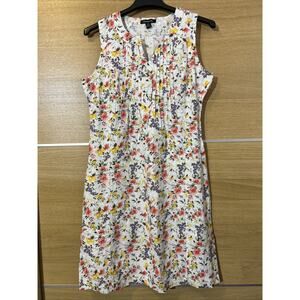 Chadwicks Linen Floral Garden Pintuck Pleating Sleeveless Dress Women’s Size MT